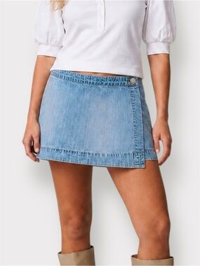Y2K London Jean Denim Wrap Skort Light Wash Mini Skirt Shorts